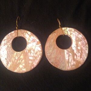 Iridescent Mother of Pearl Hoop Earrings Long Dangle Drop